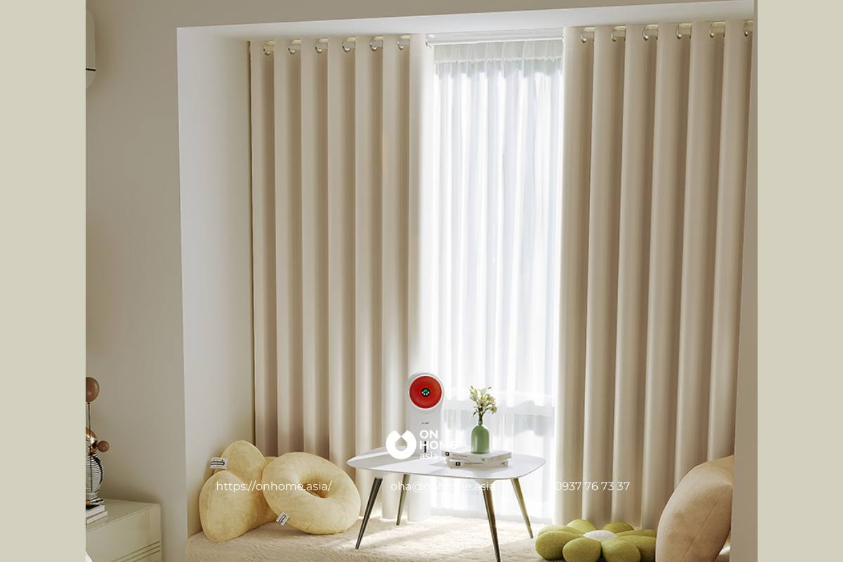 Rèm vải cửa sổ phòng ngủ màu kem đẹp