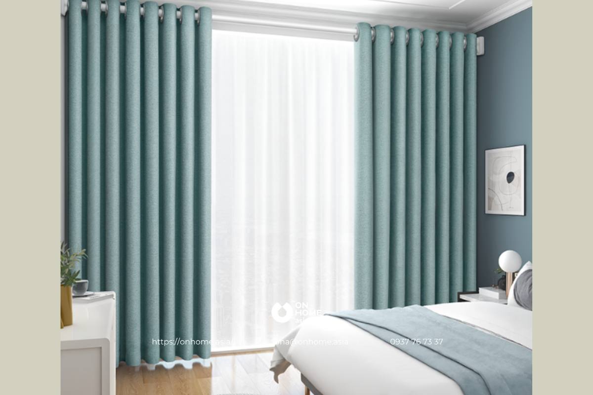 Rèm cửa sổ phòng ngủ màu xanh đẹp