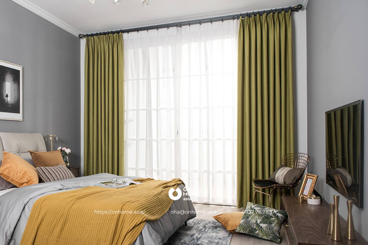 Rèm phòng ngủ màu xanh cao cấp
