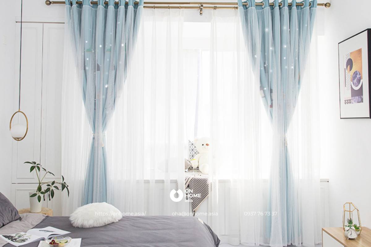 Rèm cửa phòng ngủ trẻ em màu xanh&nbsp;