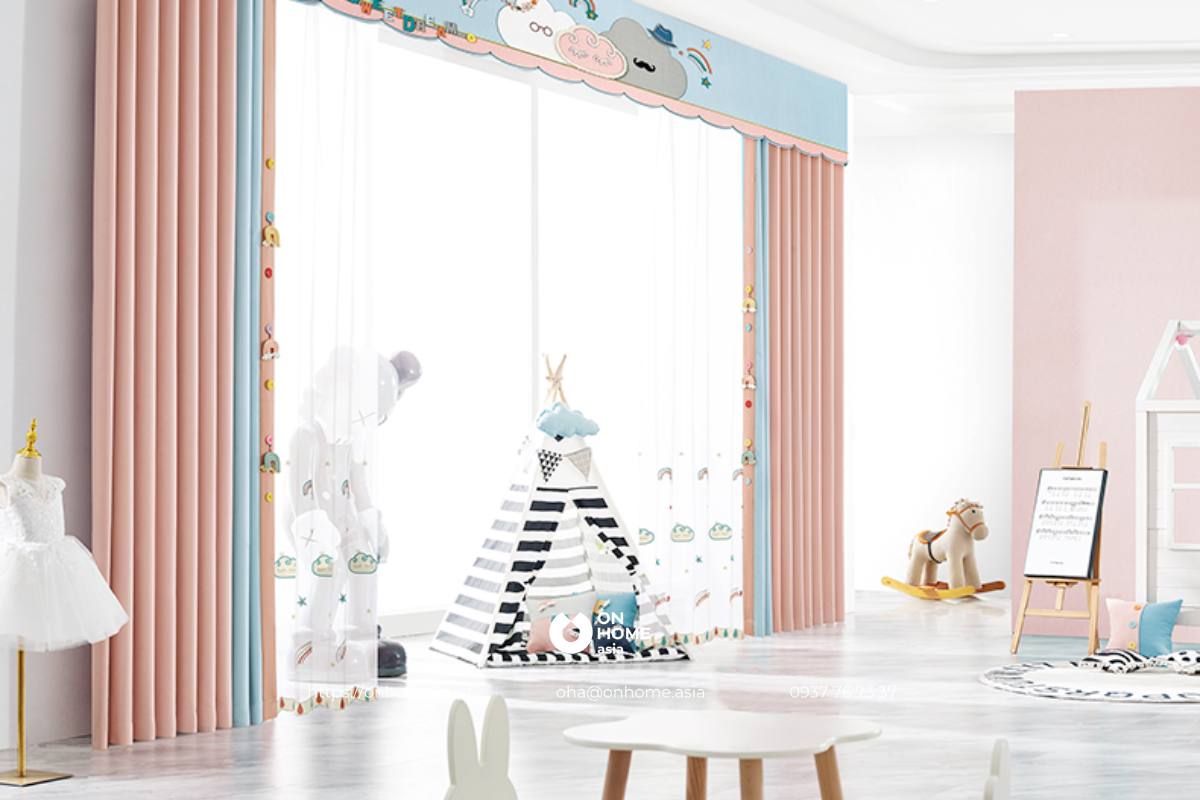 Rèm phòng ngủ bé gái màu hồng đẹp