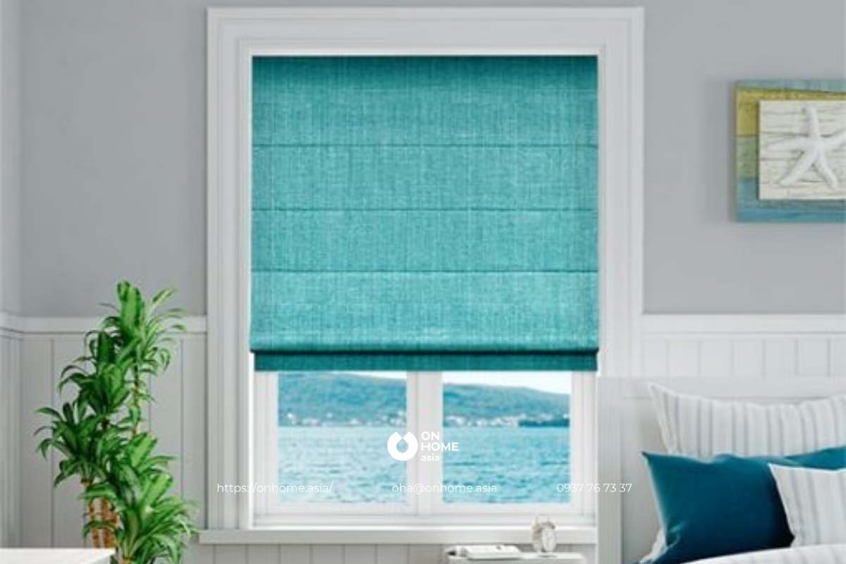 Rèm cửa cuốn màu xanh đẹp
