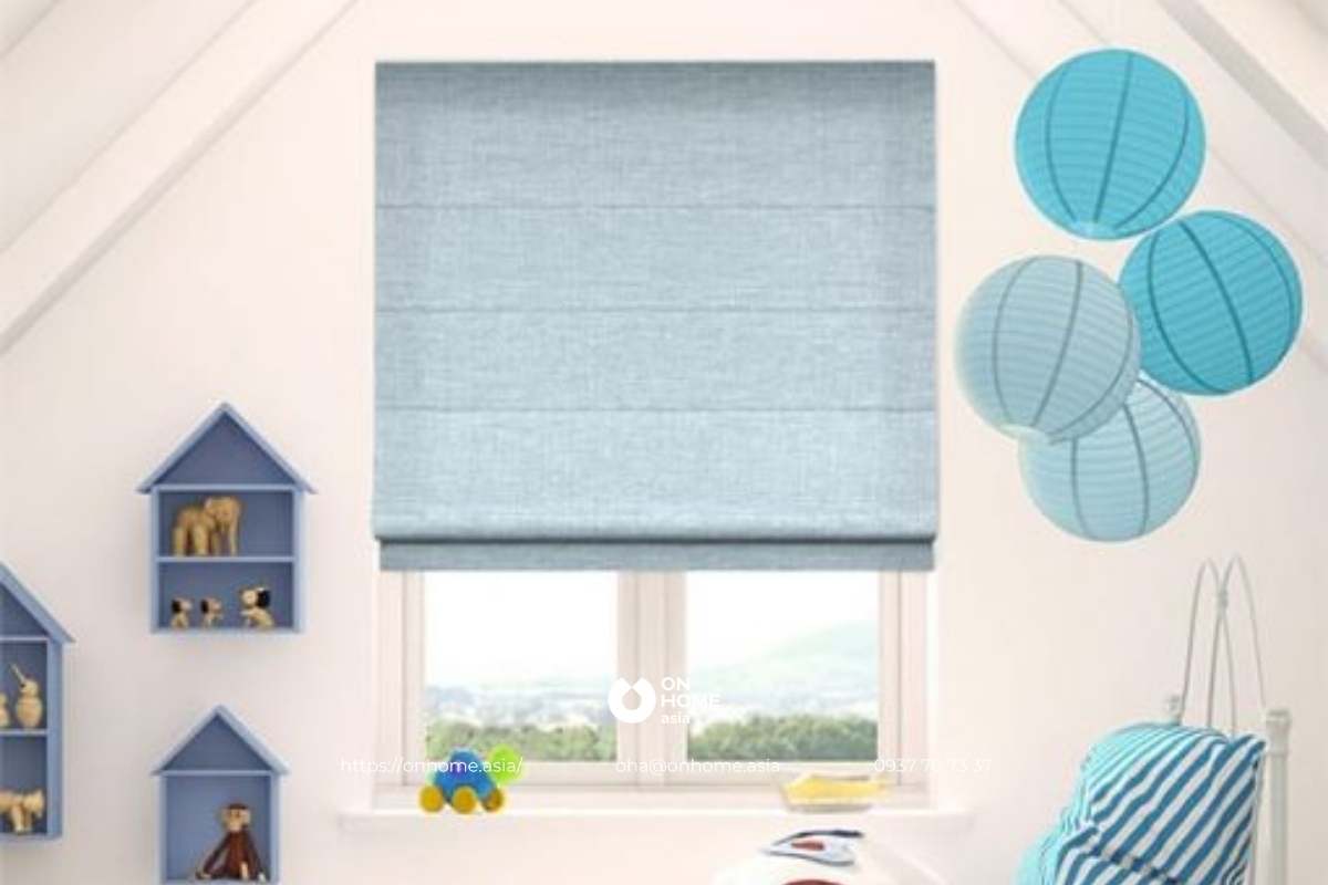 Rèm cửa cuốn màu xanh cực đẹp