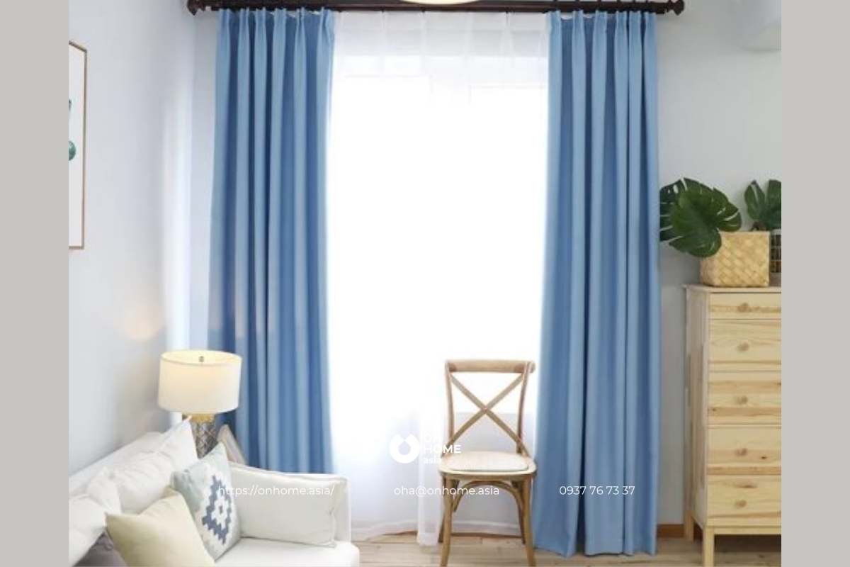 Rèm cửa cotton màu xanh