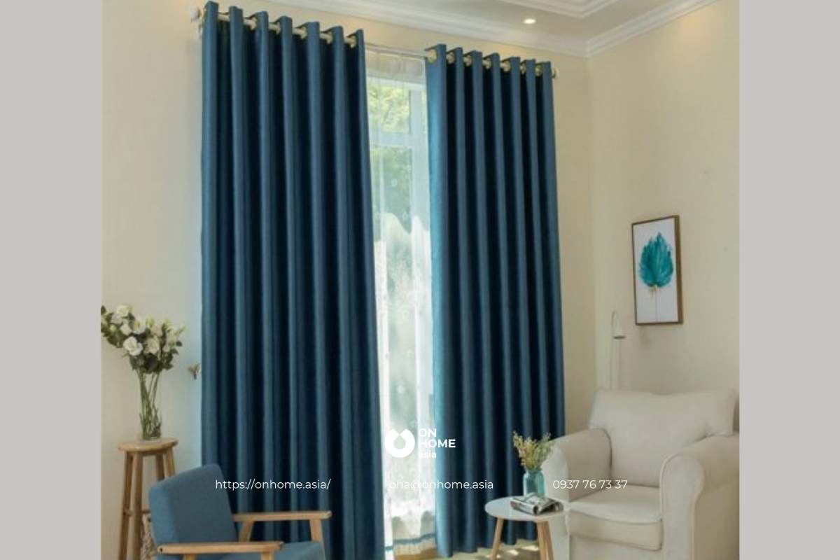 Rèm cửa cotton màu xanh đẹp