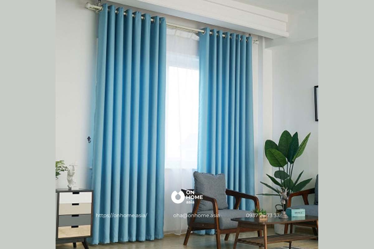 Rèm phòng khách màu xanh đẹp
