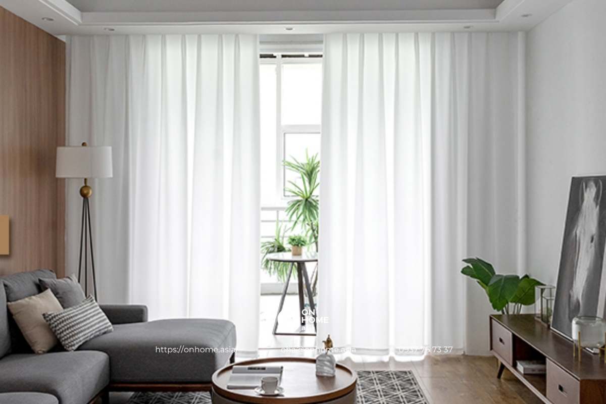 Rèm cửa phòng khách màu trắng đẹp