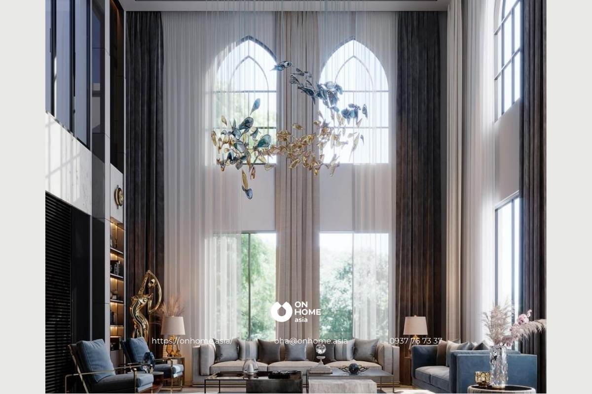 Rèm cửa phòng khách thông tầng