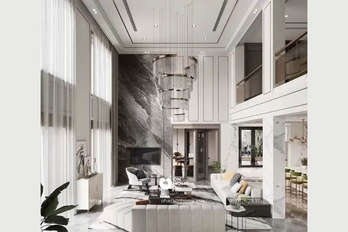 Rèm thông tầng phòng khách sang trọng