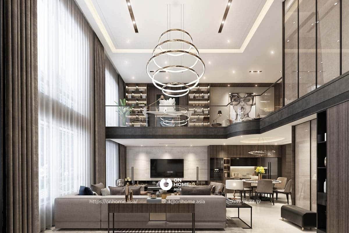 Rèm cửa thông tầng phòng khách đẹp