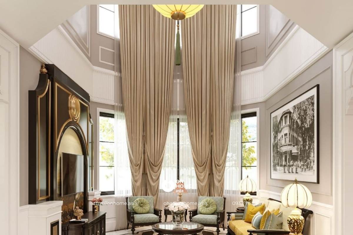 Rèm thông tầng phòng khách Tân Cổ Điển đẹp
