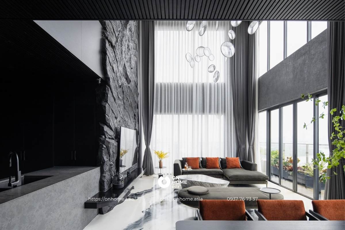 Rèm cửa phòng khách thông tầng đẹp