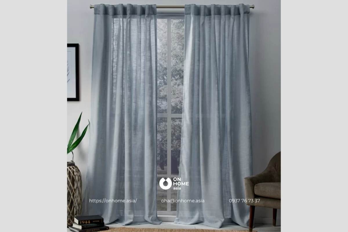 Rèm cửa phòng khách đẹp màu xanh
