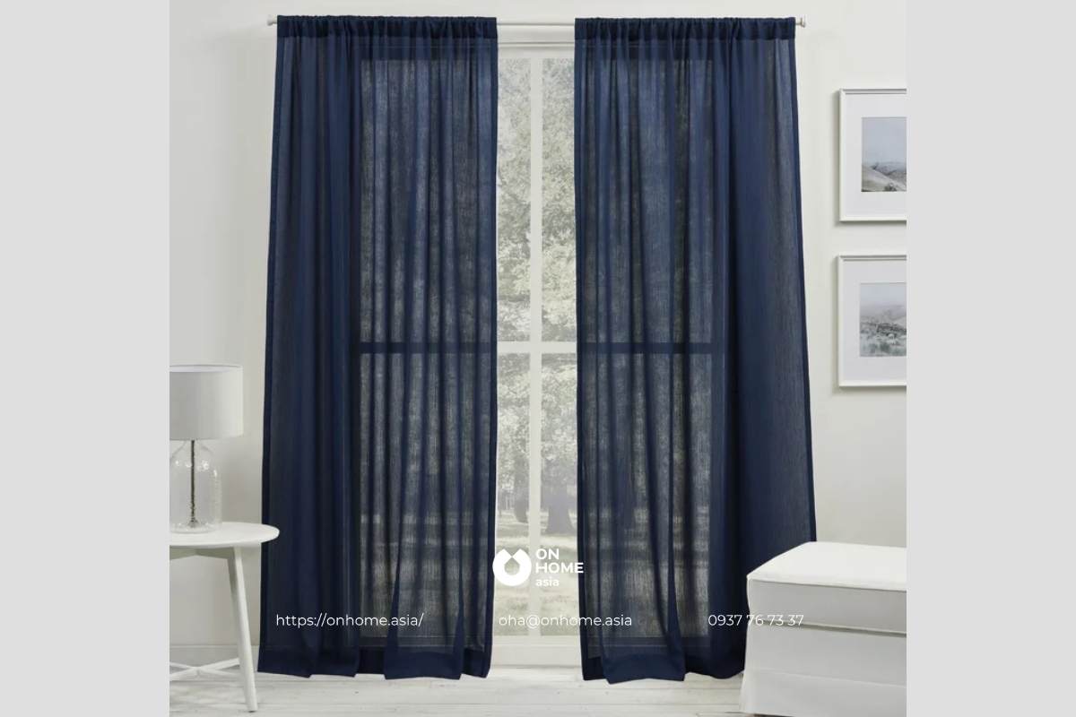 Rèm vải voan phòng khách màu xanh tím than