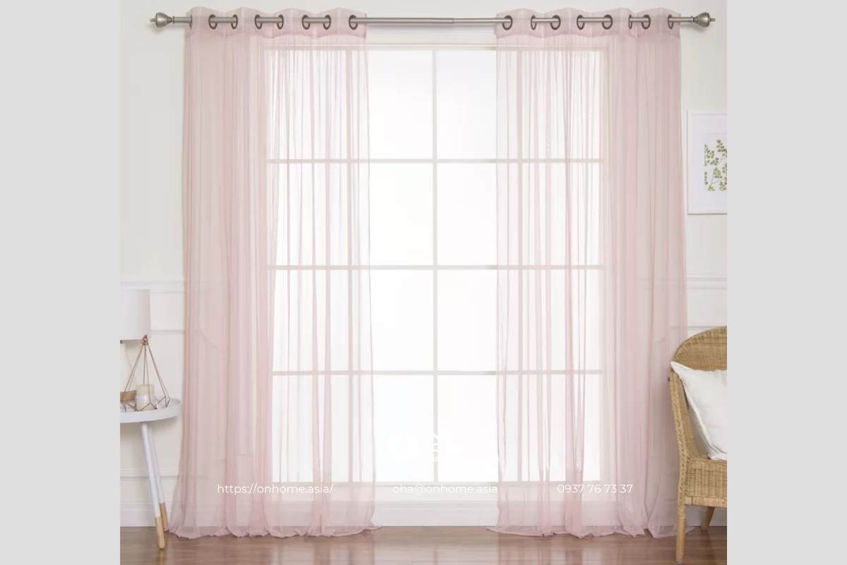 Rèm phòng khách màu hồng đẹp