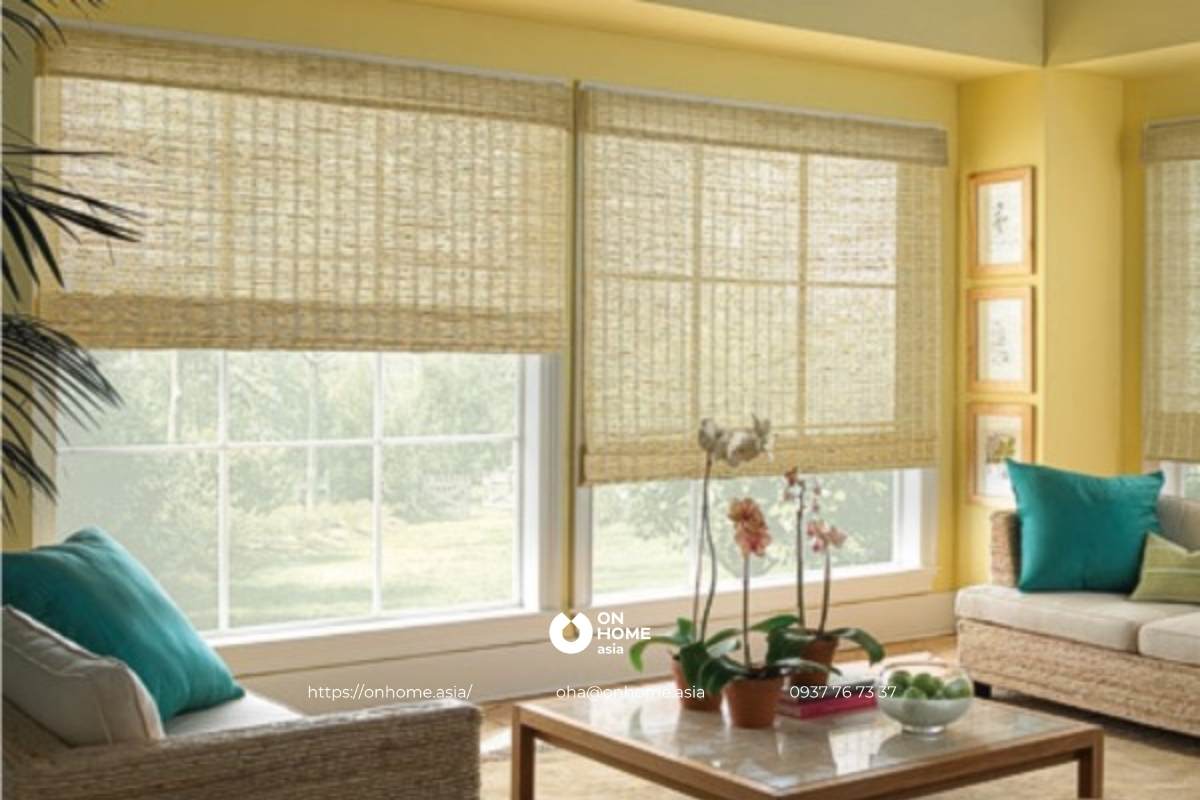 Rèm cuốn tre trang trí phòng khách