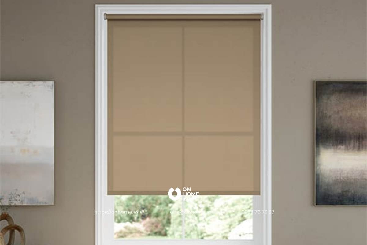 Rèm cuốn phòng khách màu nâu đẹp