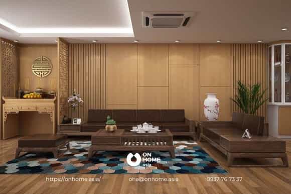 Mẫu Sofa Gỗ Óc Chó đậm nét Á Đông quyền quý