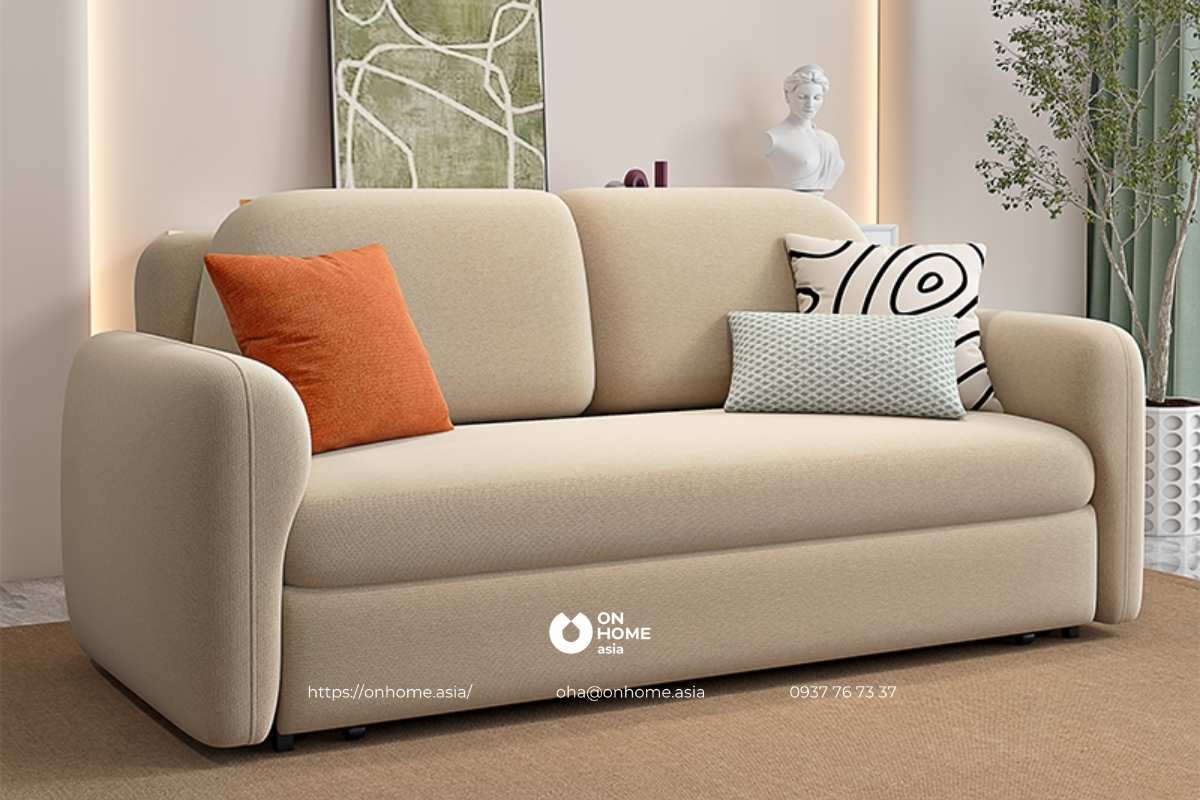 Sofa giường màu kem nhỏ gọn