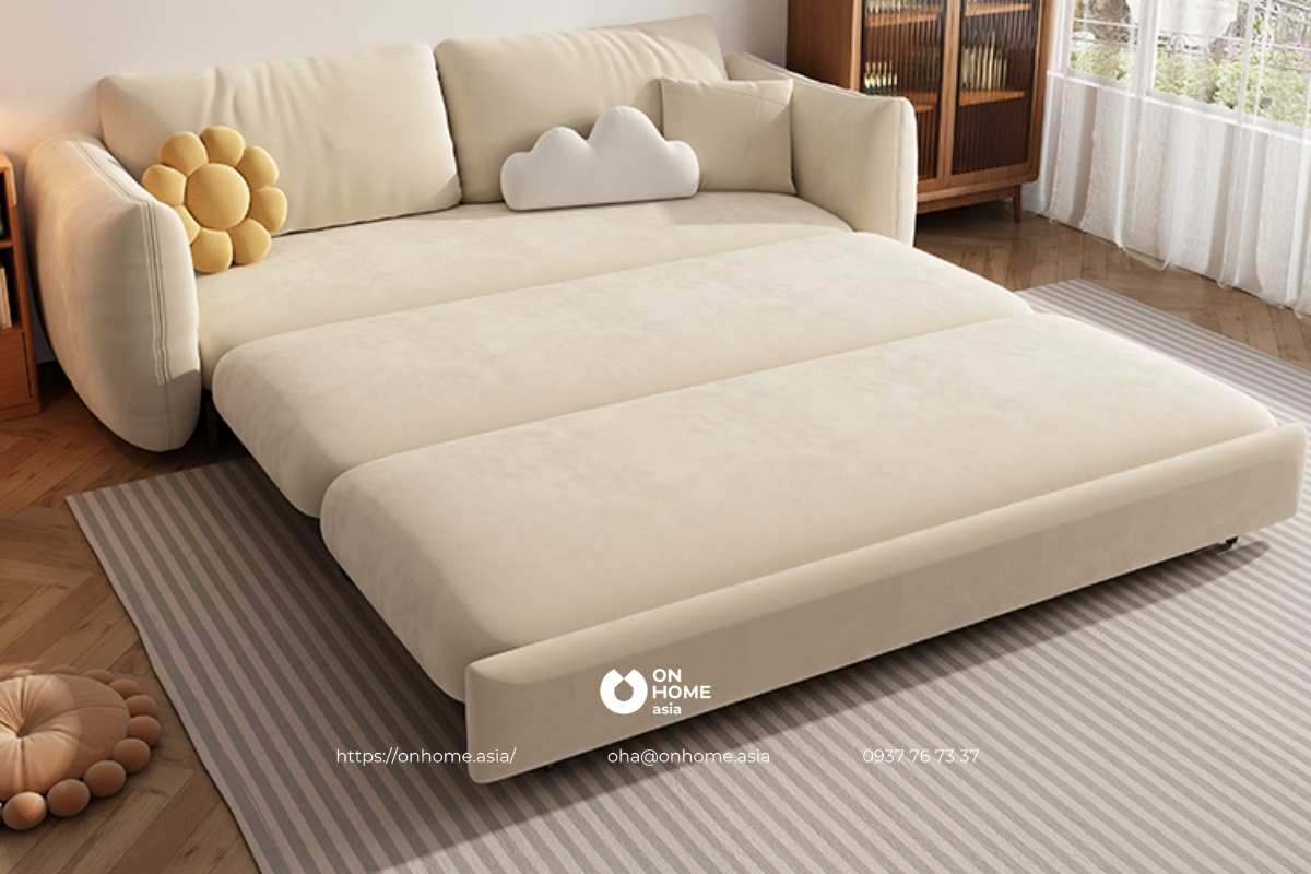 Sofa giường nỉ màu kem sang trọng