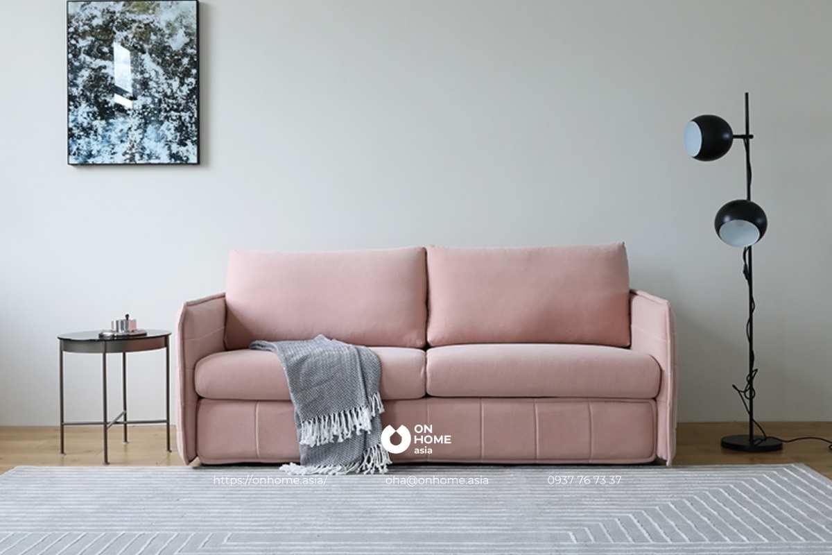 Sofa bed nỉ màu hồng cao cấp nhập khẩu