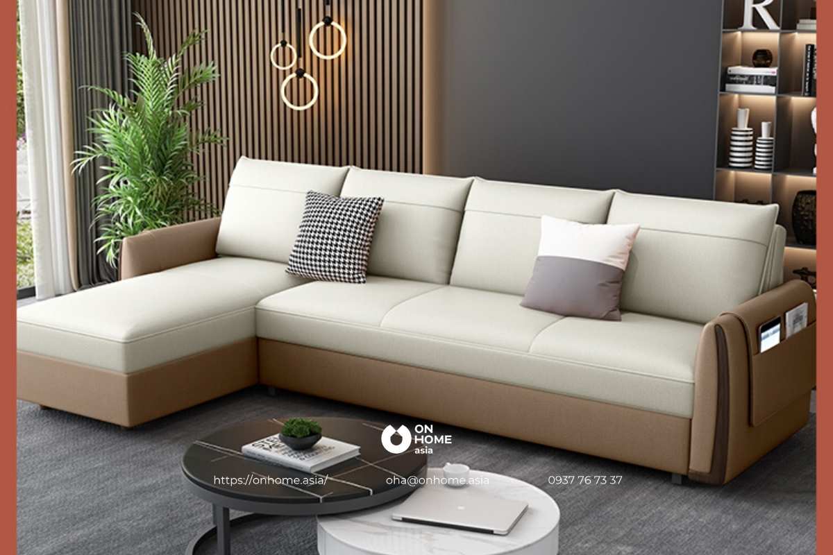 Giường sofa chữ L chất liệu da cao cấp