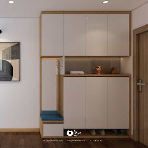 Tủ giày dép kịch trần kèm ghế ngồi cao cấp