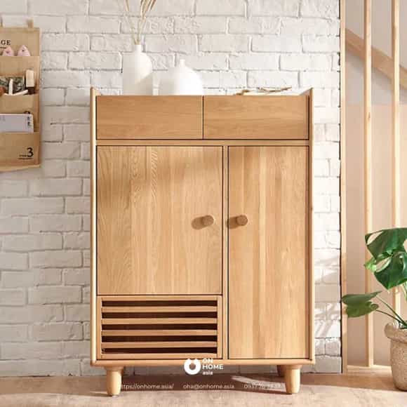 Tủ giày dép gỗ sồi phong cách Bắc Âu