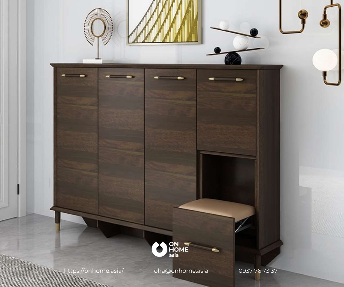 Tủ giày kèm ghế ngồi bằng gỗ công nghiệp