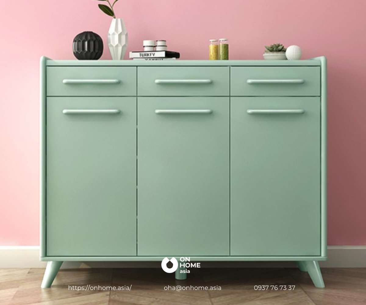 Tủ giày gỗ công nghiệp màu xanh bắt mắt
