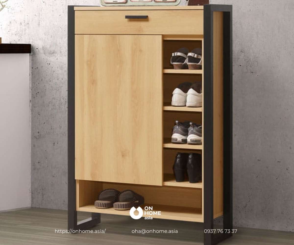 Tủ giày dép gỗ công nghiệp khung sắt đơn giản