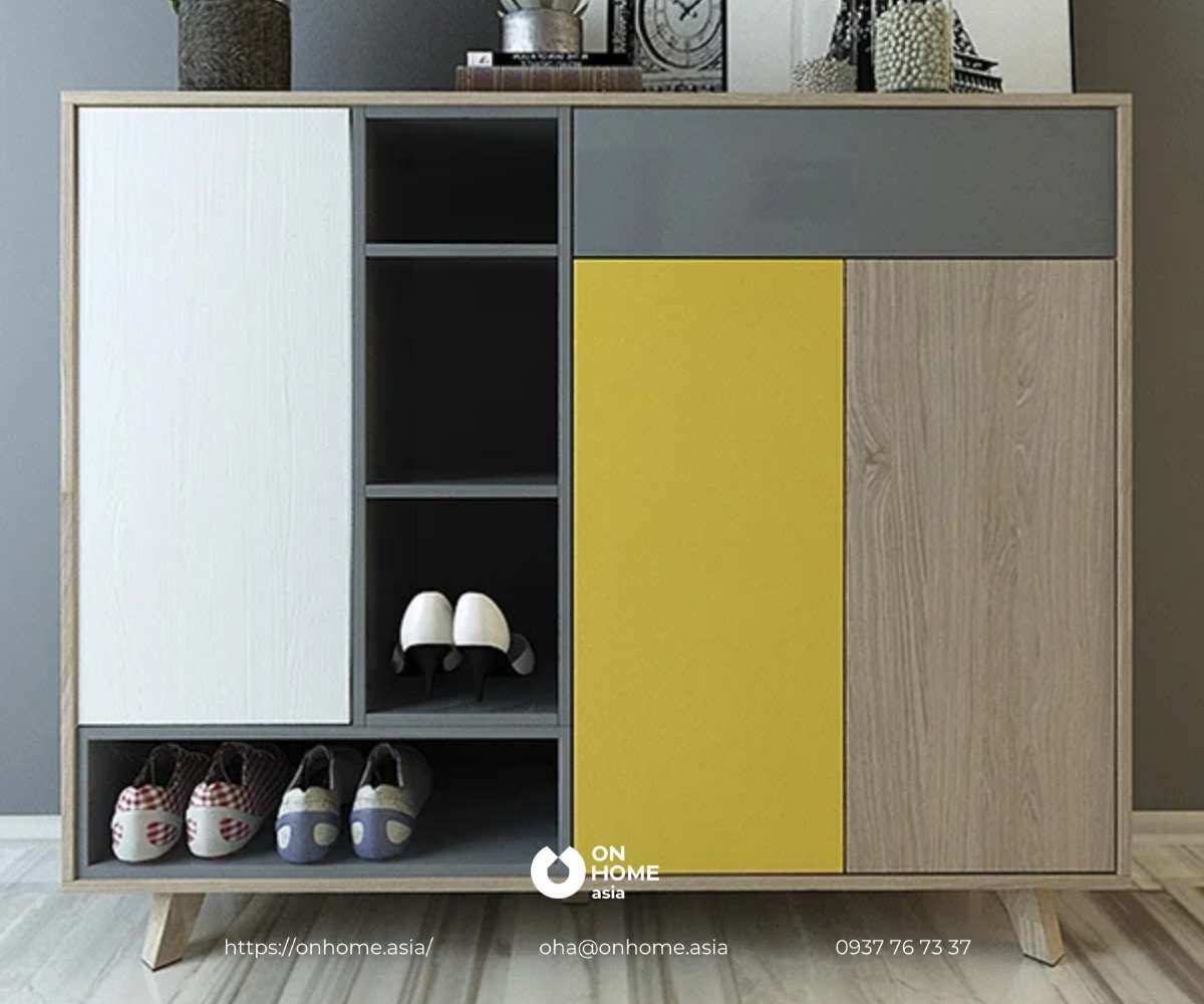Tủ gỗ để giày dép thiết kế nhỏ gọn đẹp mắt