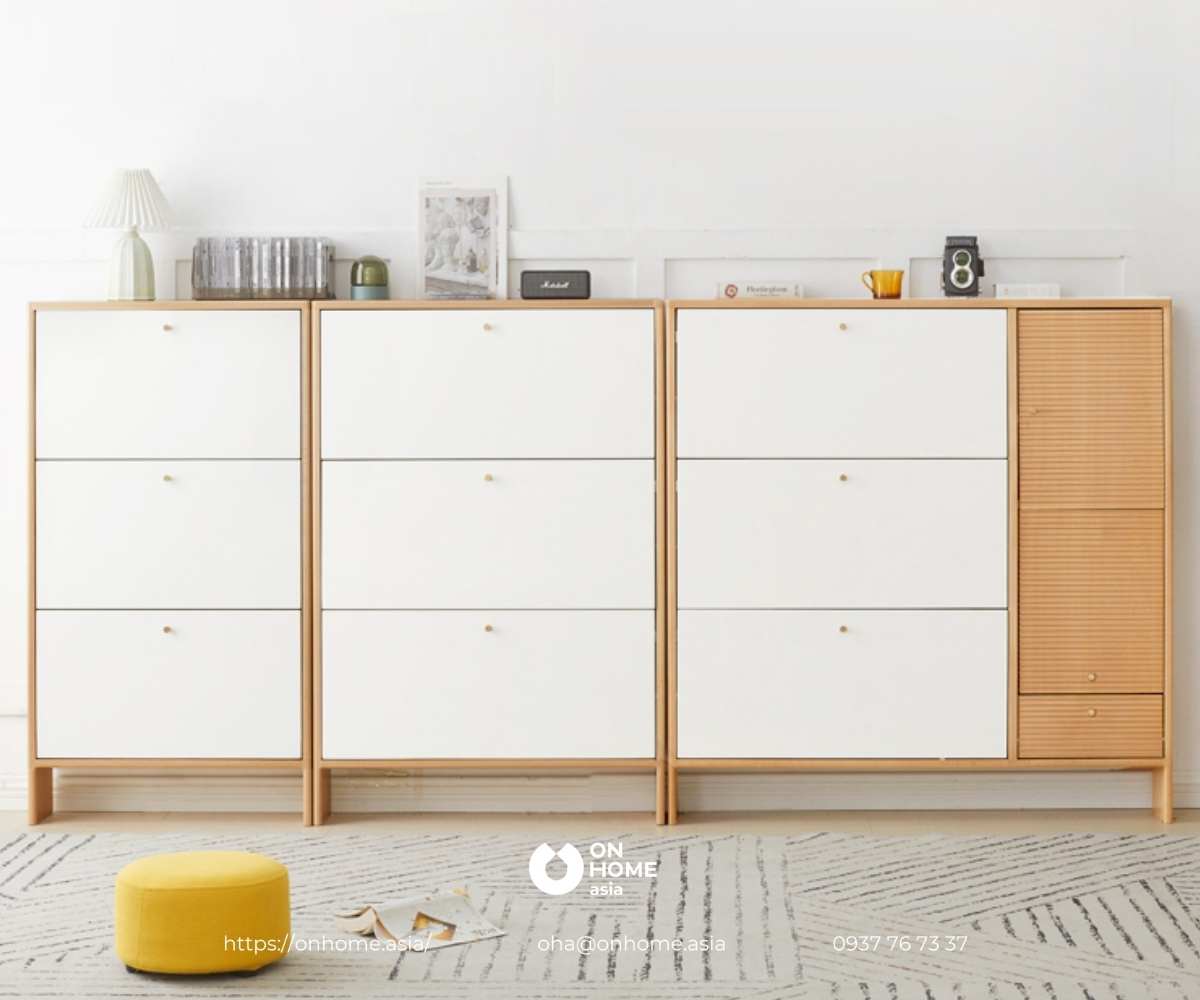 Tủ giày dép bằng gỗ công nghiệp màu trắng đẹp