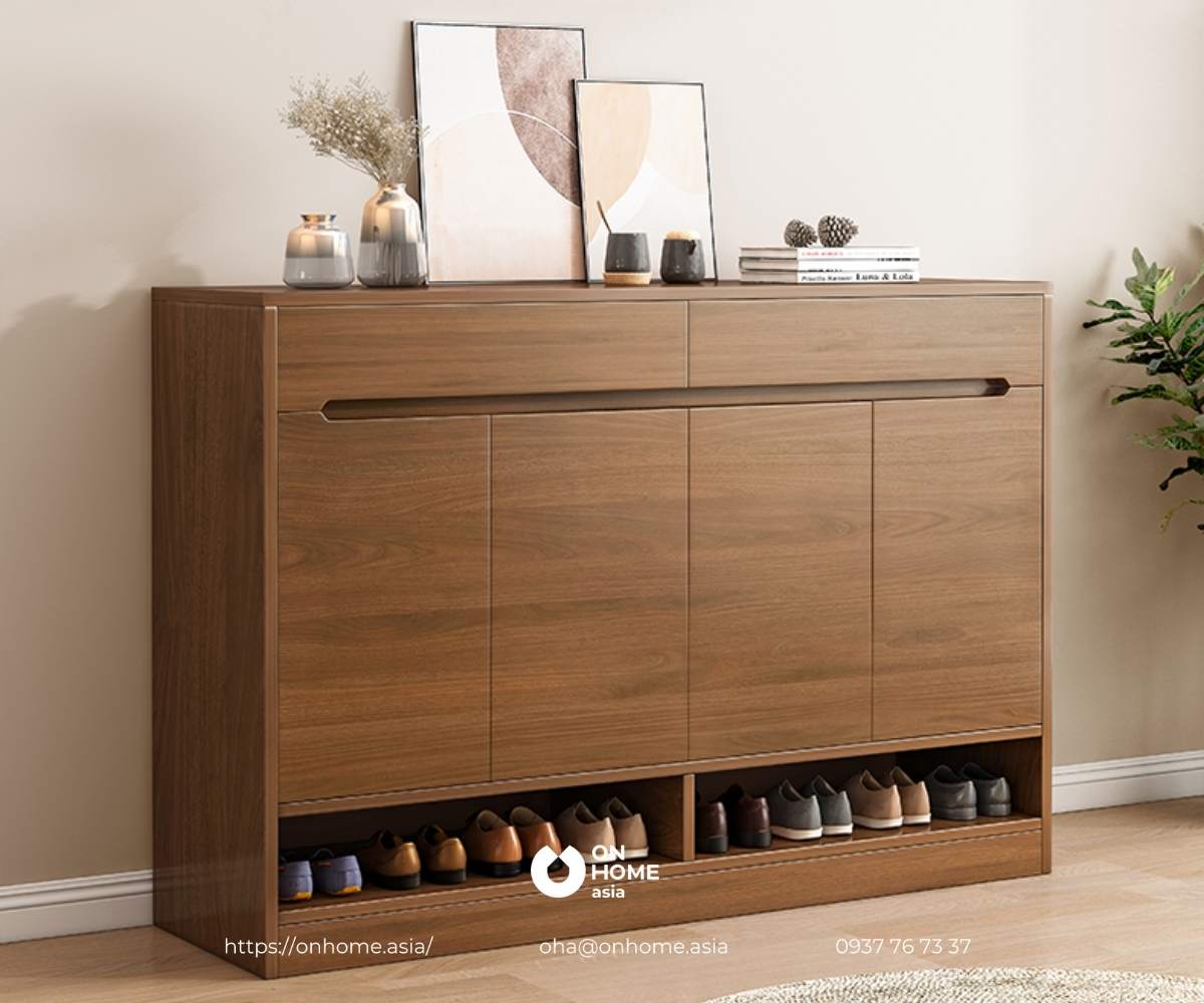 Mẫu tủ giày gỗ tự nhiên sang trọng