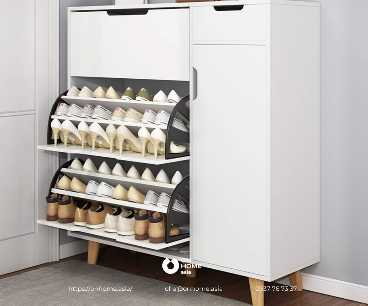 Tủ giày MDF màu trắng hiện đại