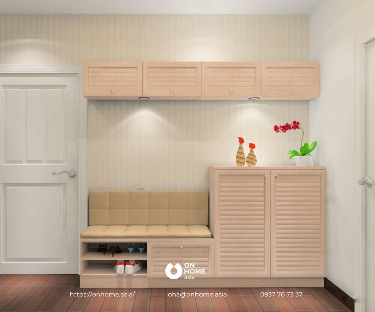Tủ giày gỗ sồi kèm ghế ngồi