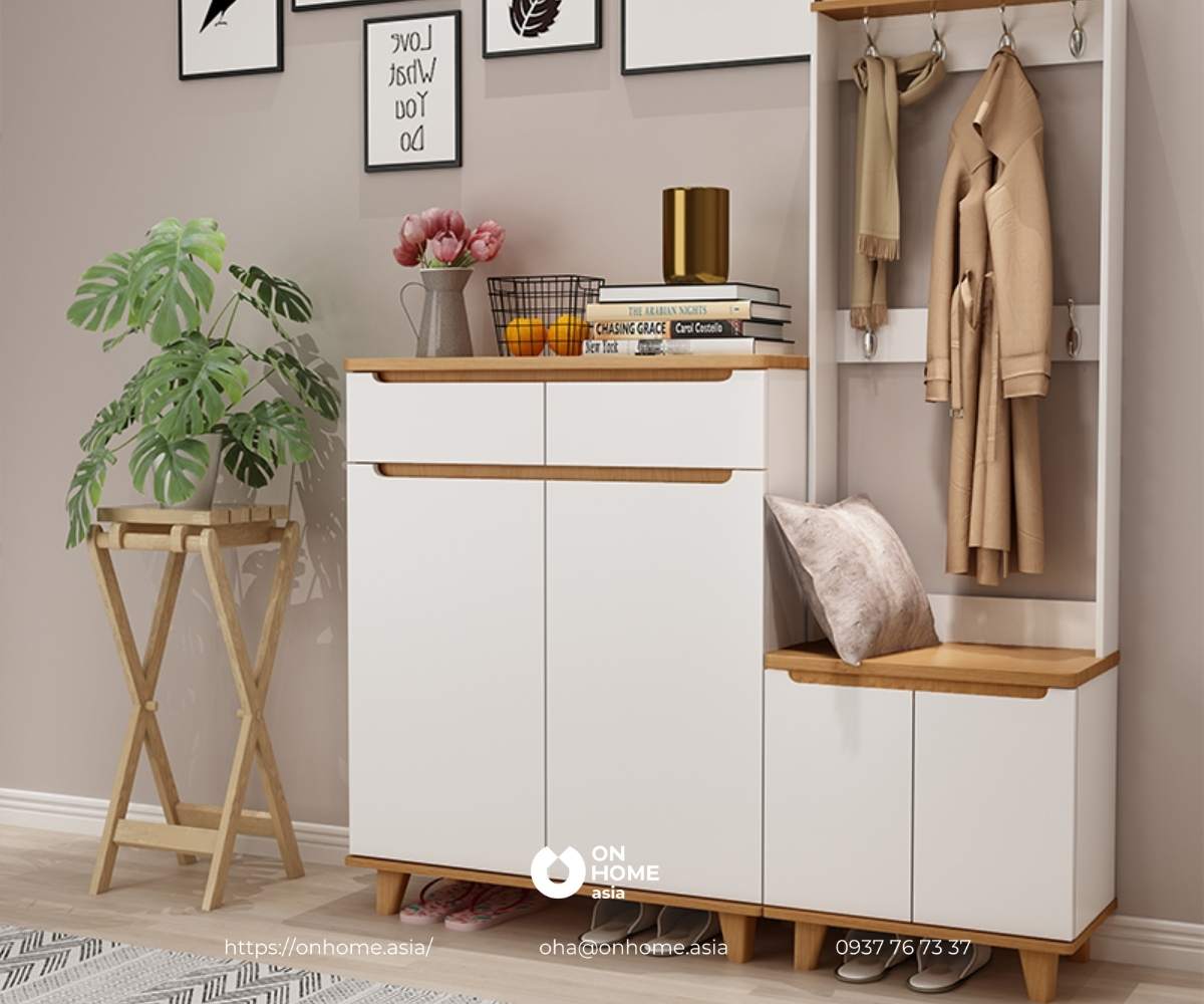 Tủ giày có giá treo đồ bằng gỗ công nghiệp