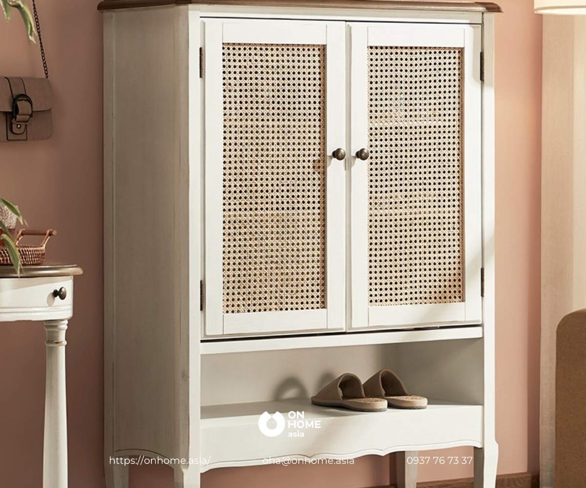 Tủ giày gỗ màu trắng đẹp