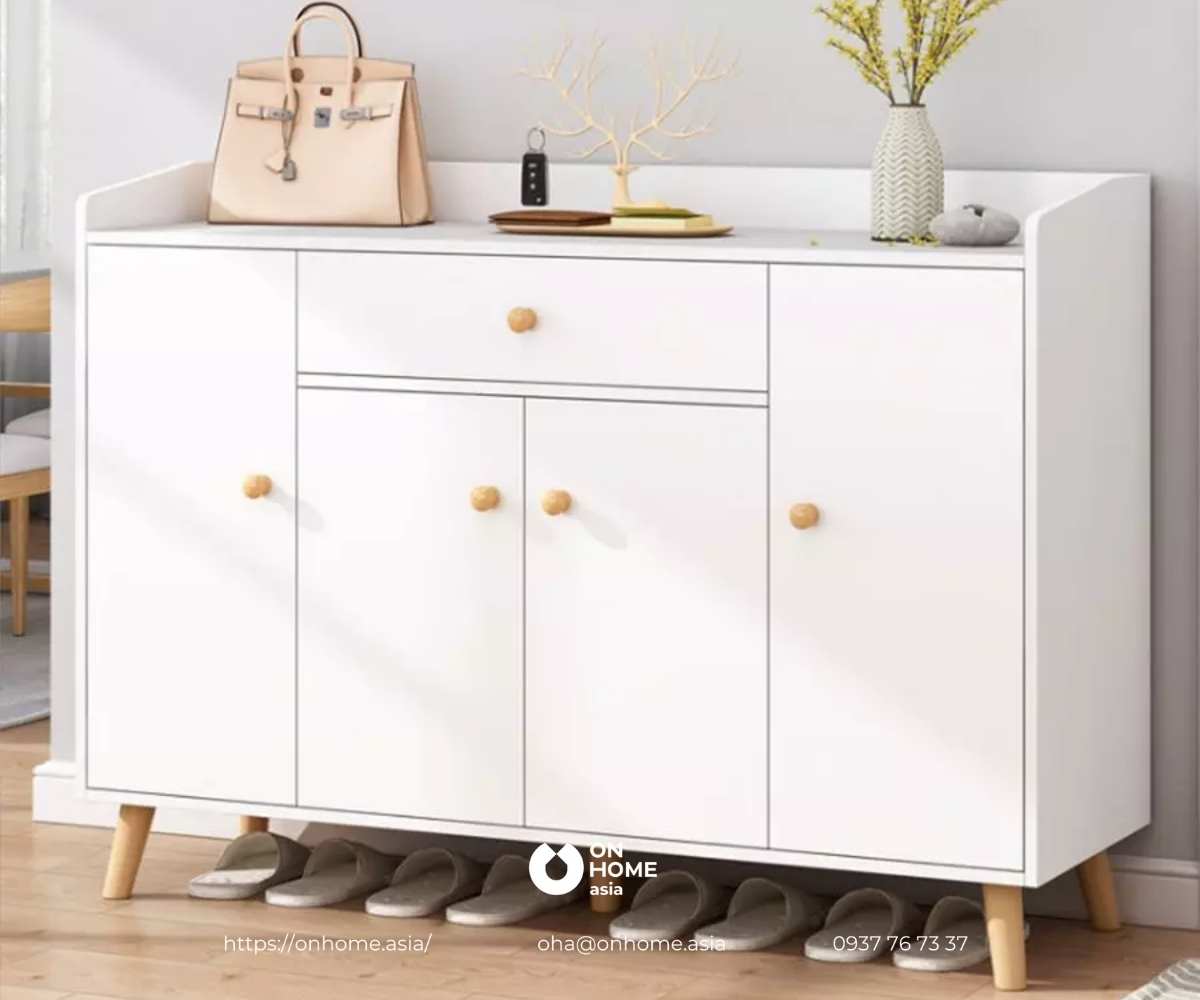 Tủ giày gỗ thông minh màu trắng đẹp