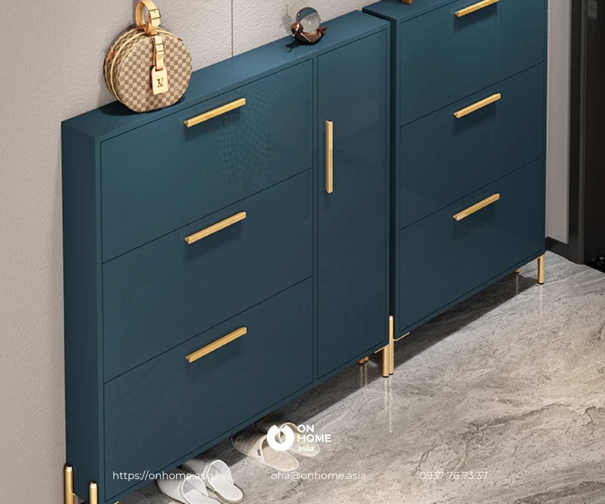 Tủ giày thông minh 3 tầng màu xanh đẹp