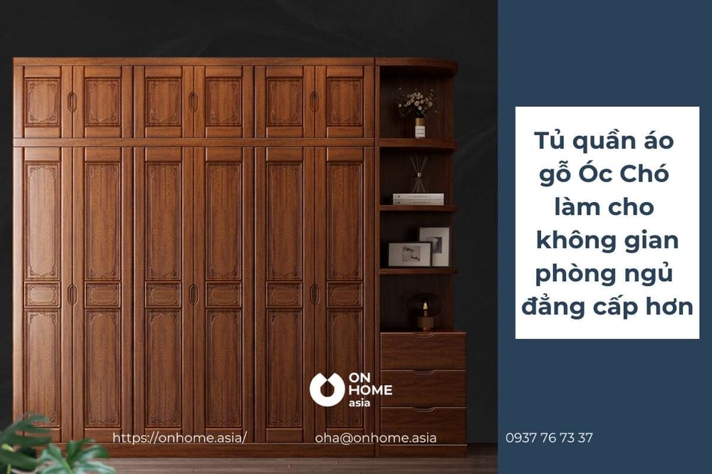 Tủ quần áo gỗ Óc Chó làm cho không gian phòng ngủ đẳng cấp hơn.