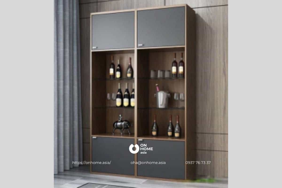 Tủ rượu gỗ công nghiệp màu xám thời thượng