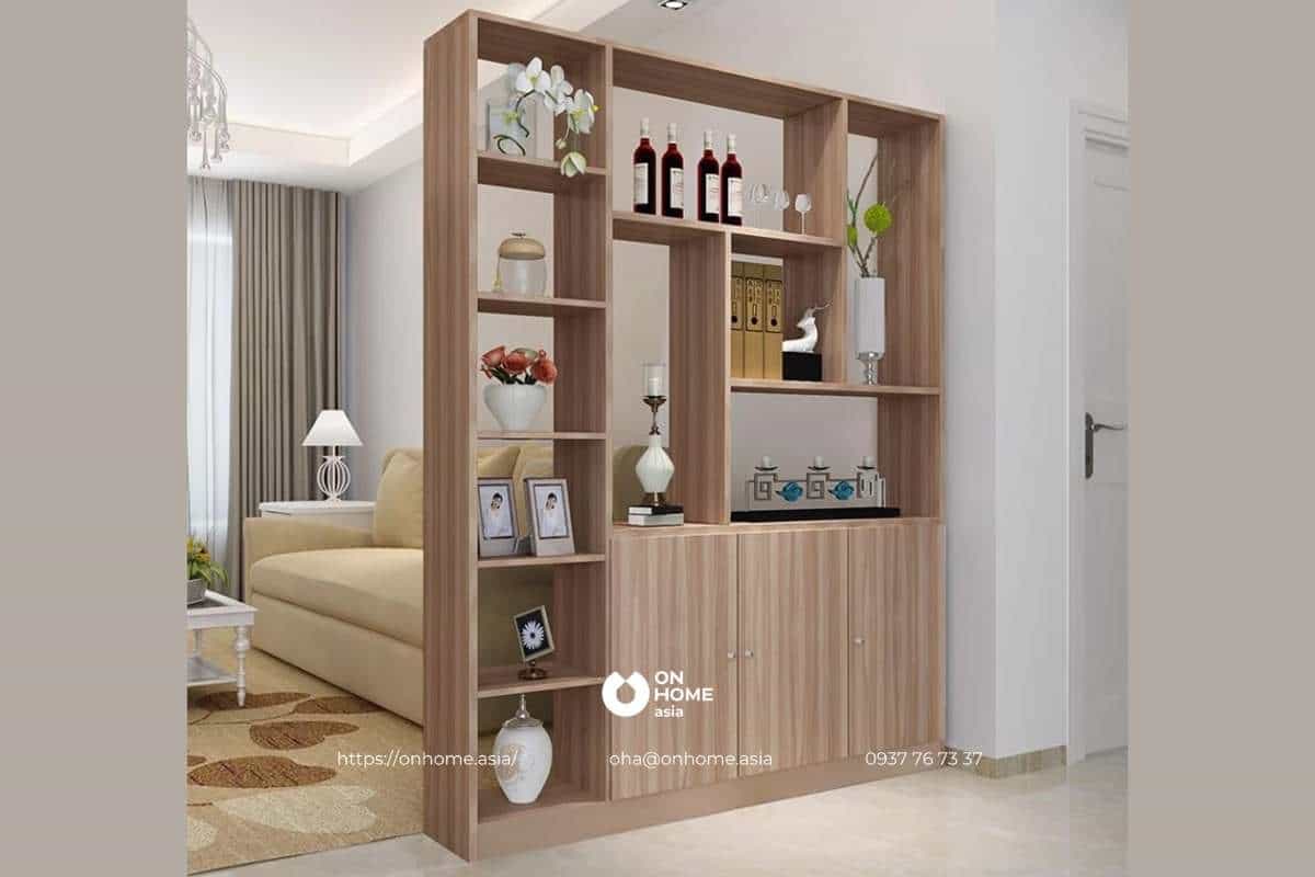 Tủ rượu gỗ công nghiệp kết hợp tủ trang trí đẹp