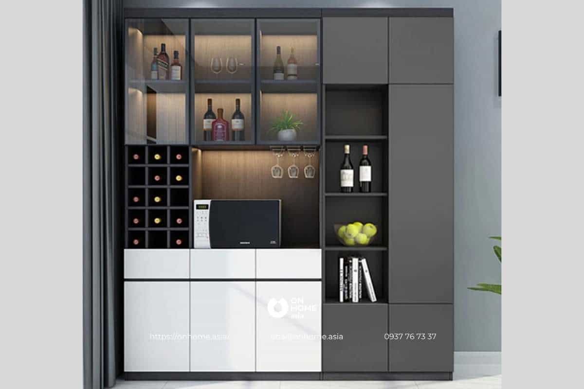 Tủ rượu gỗ công nghiệp kết hợp tủ trang trí