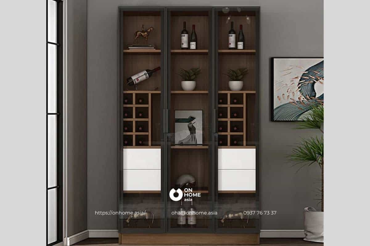 Tủ đựng rượu bằng gỗ công nghiệp màu đen sang trọng