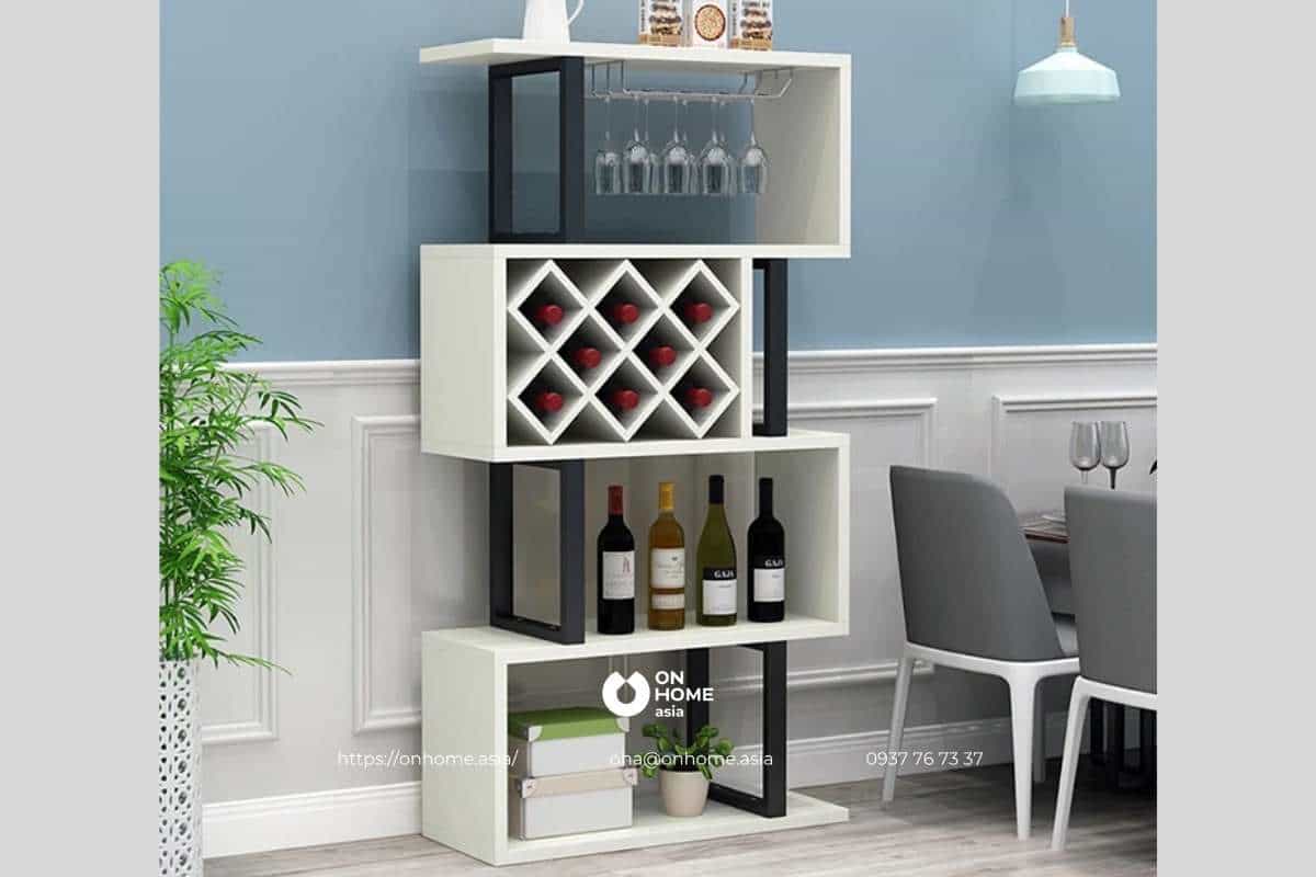 Tủ rượu gỗ công nghiệp kết hợp giá sách đơn giản
