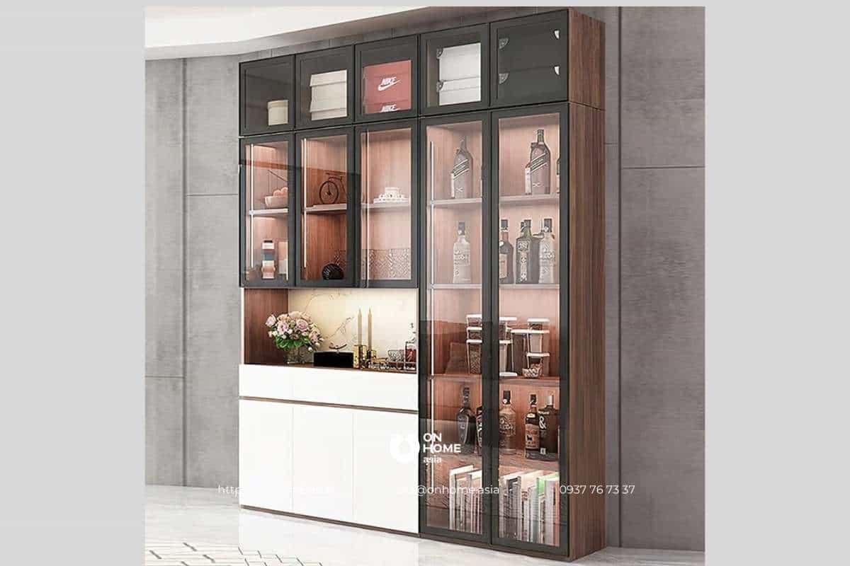 Tủ đựng rượu gỗ công nghiệp kết hợp tủ trang trí sang trọng