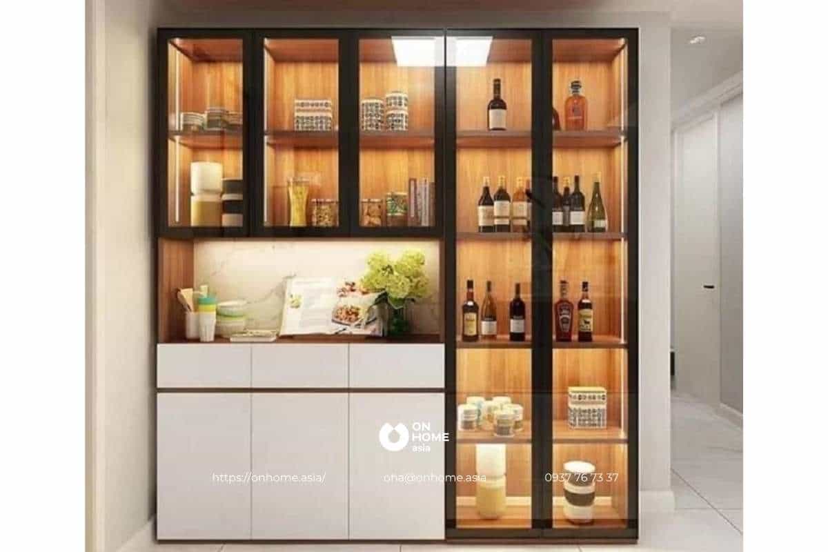 Tủ rượu gỗ công nghiệp mặt kính đẹp