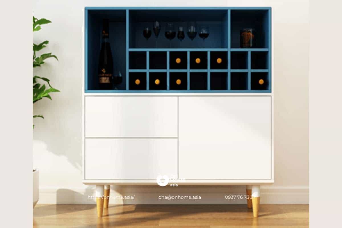 Tủ rượu gỗ công nghiệp MDF phủ Melamine màu trắng nhỏ gọn