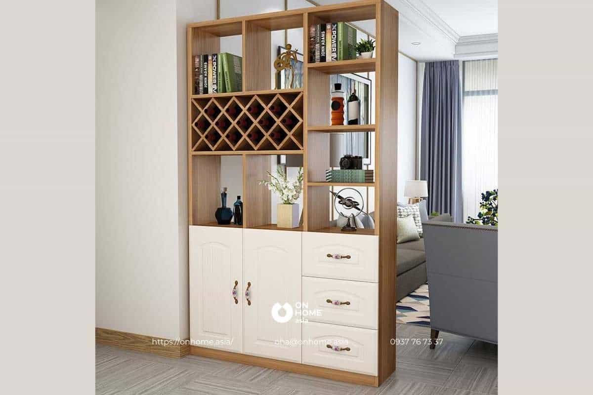 Tủ rượu gỗ công nghiệp kết hợp tủ trang trí đẹp